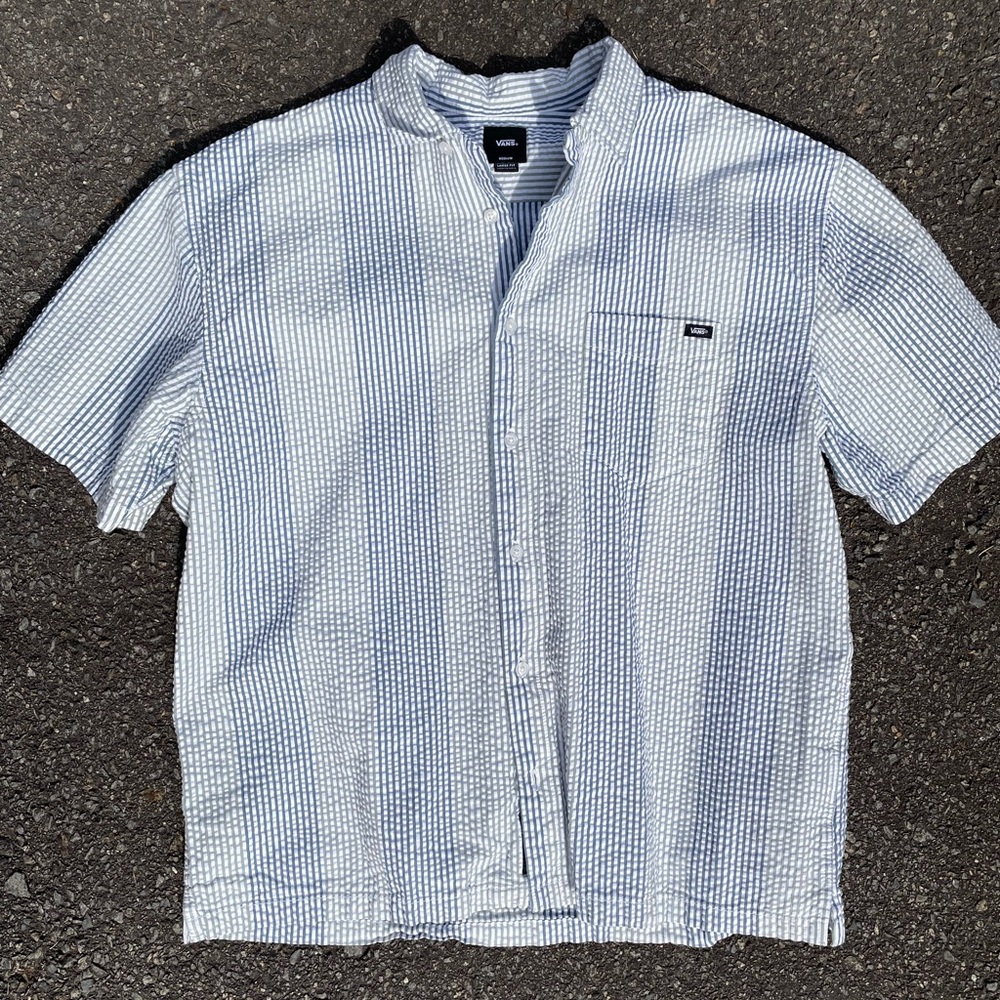 Vans Men's Blue off the wall Striped button Shirt Size medium loose fit Rare!! 🔥 - Picture 2 of 6